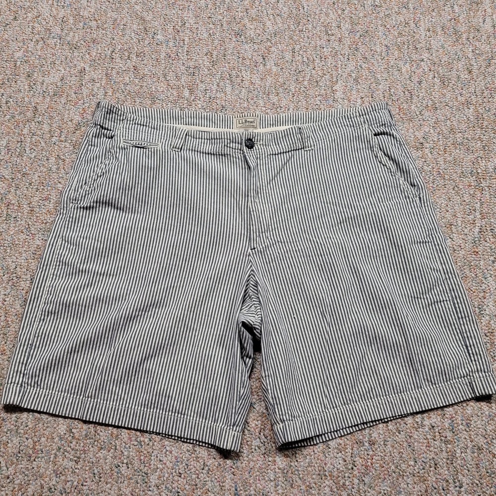 LL Bean Shorts Mens 42 Blue‎ Conductor Stripe Railroad Chino Classic Cotton